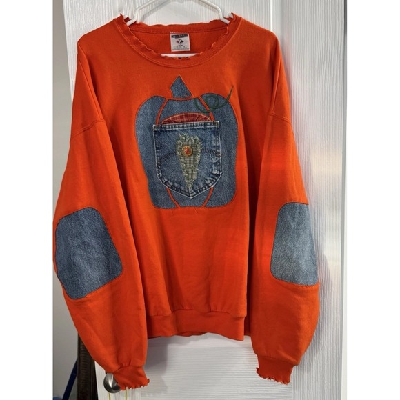 Jerzees Tops - LADIES LONG‎ SLEEVE SWEATSHIRT Orange JEAN Patchwork pocket Apple XL